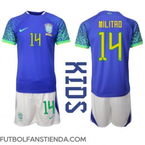 Brasil Eder Militao #14 Segunda Equipación Niños Mundial 2022 Manga Corta (+ Pantalones cortos)